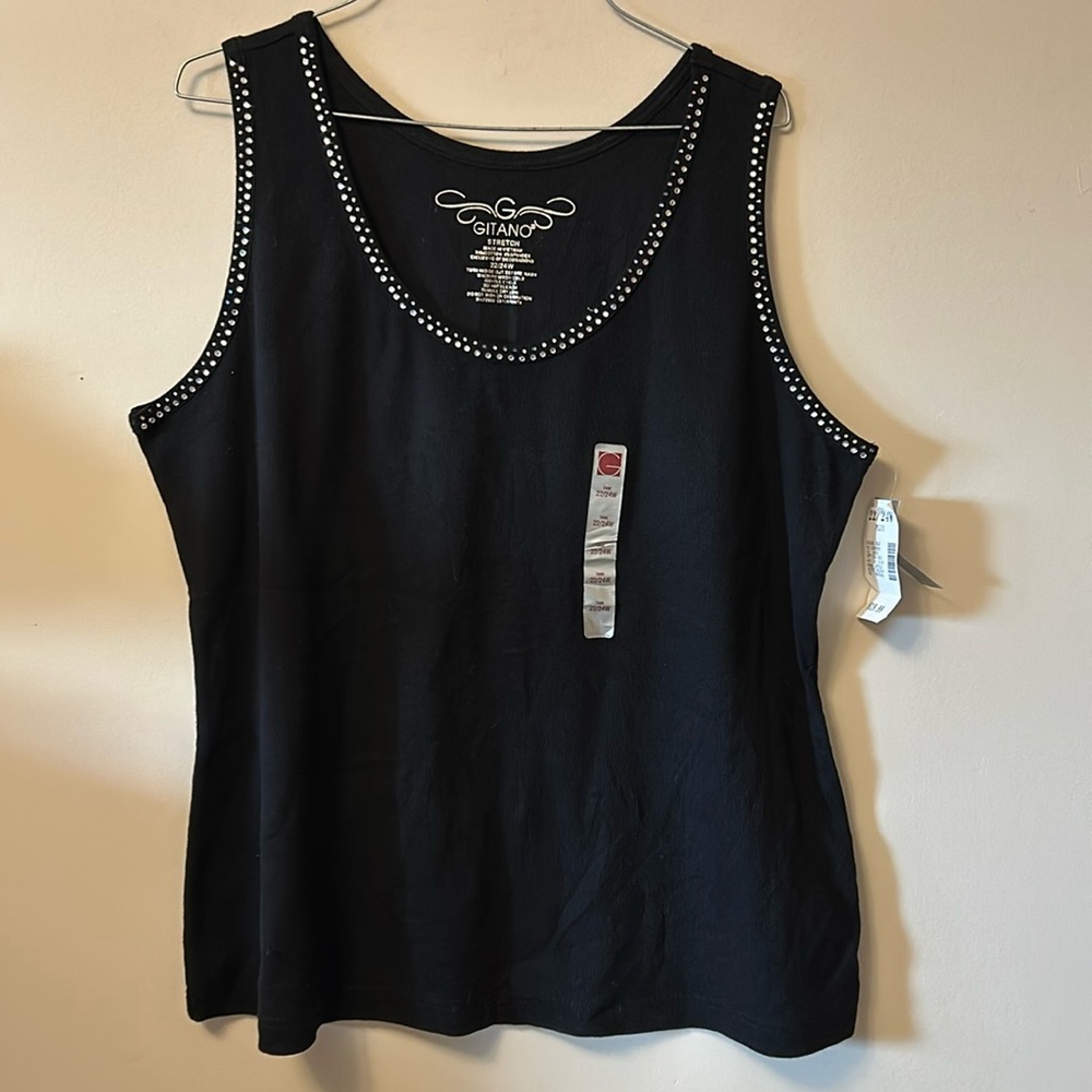 Gitano teeshirt black studded trim sleeveless scoop neck new/tags size 22/24W